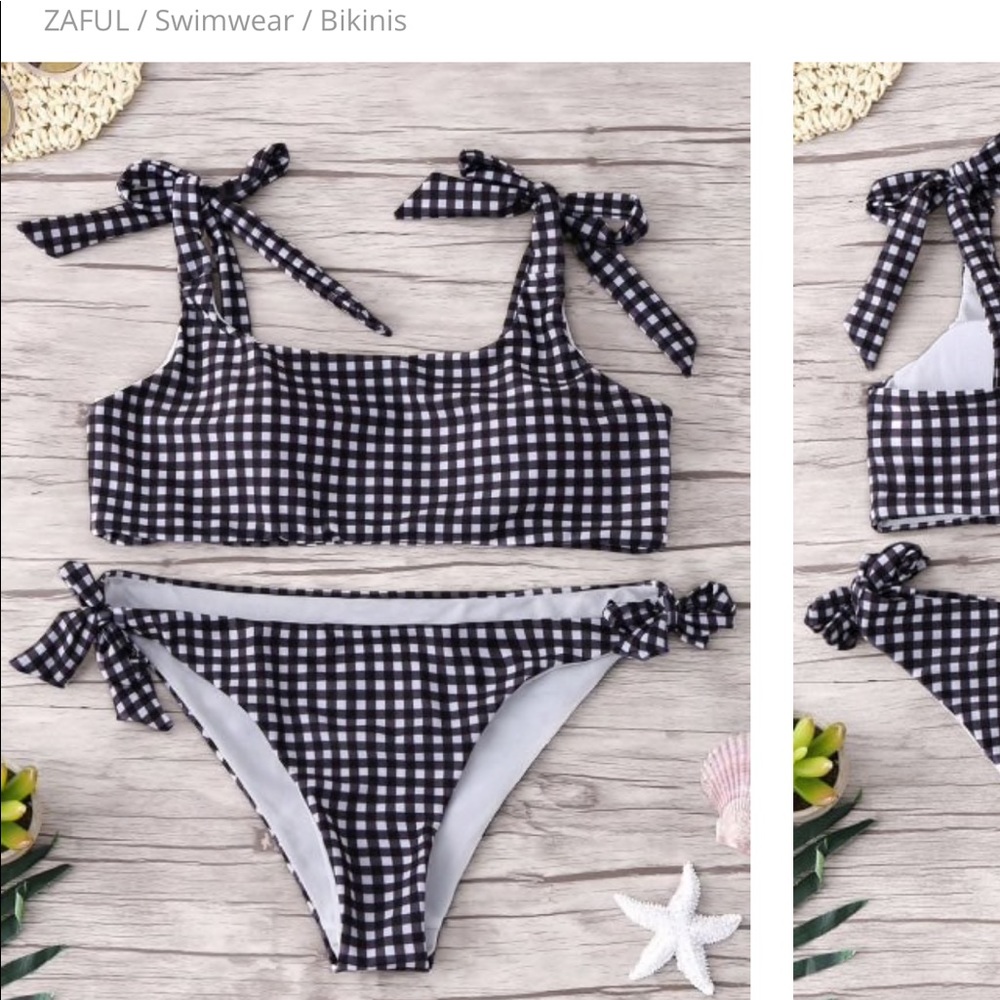 Zaful ties check bikini set navy
